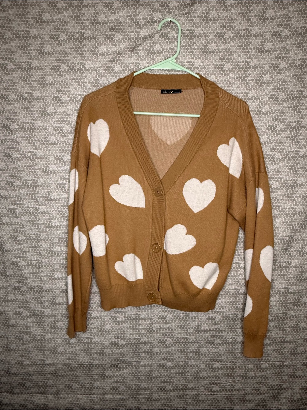 Nikka K Brown women Large cardigan with white hearts